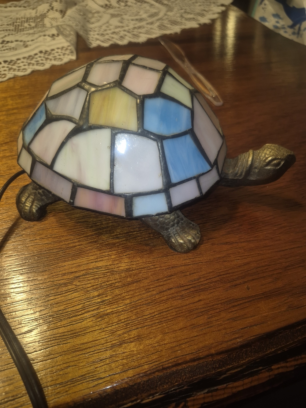 Source Unknown Turtle Stained Glass Accent Lamp - Pastel Blue, Pink & Yellow